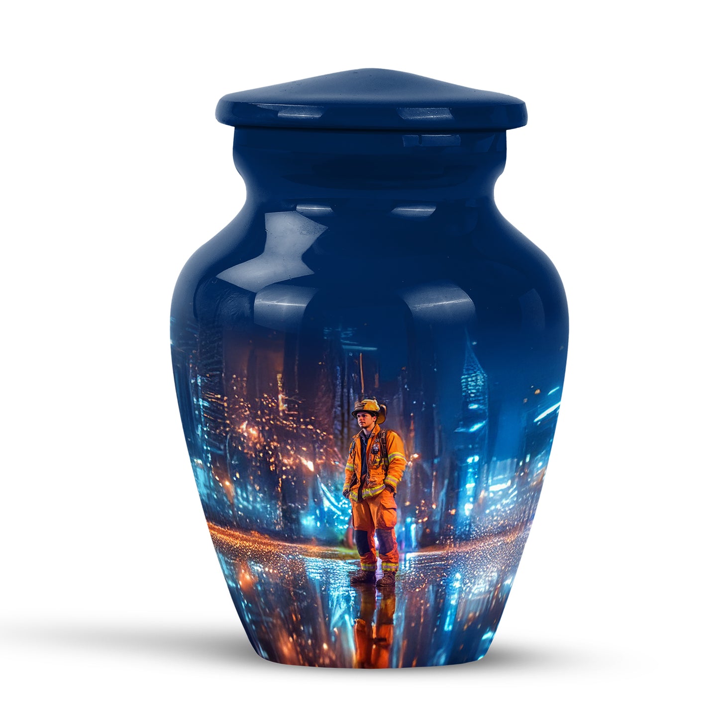 Graceful Blue Firefighter Testament Urn for Human Ashes - 10-inch, 200 cu in - Yatskia