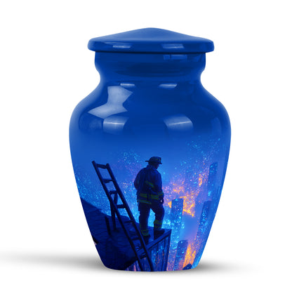 Blue Firefighter Cremation Urns - Enduring Reflection 10-inch, 200 cu in - Yatskia