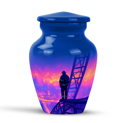 Blue Firefighter Cremation Urns - Honored Celebration 10-inch, 200 cu in - Yatskia