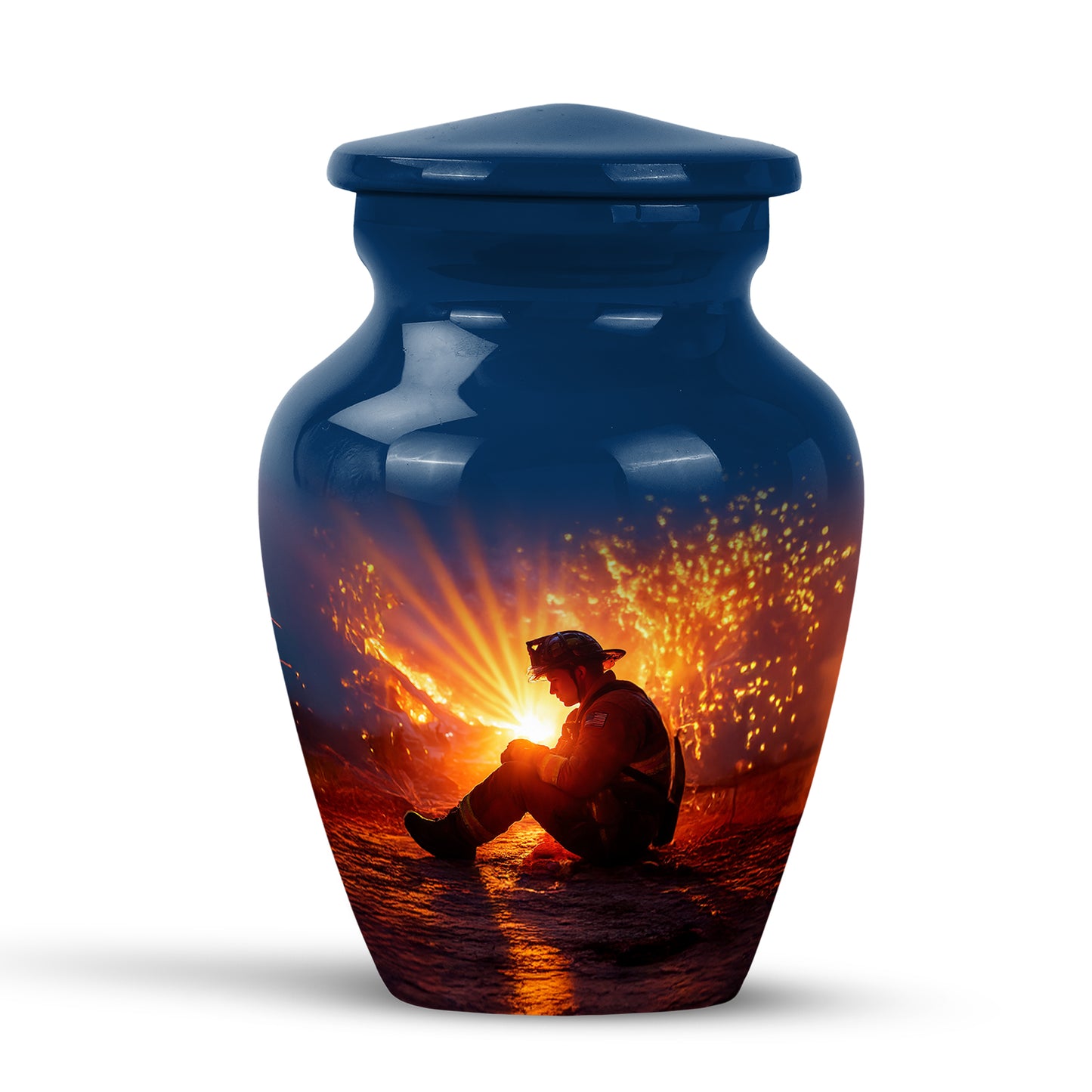 Personalized Blue Firefighter Cremation Urns for Ashes - Majestic 10-inch - Yatskia