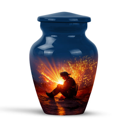 Personalized Blue Firefighter Cremation Urns for Ashes - Majestic 10-inch - Yatskia