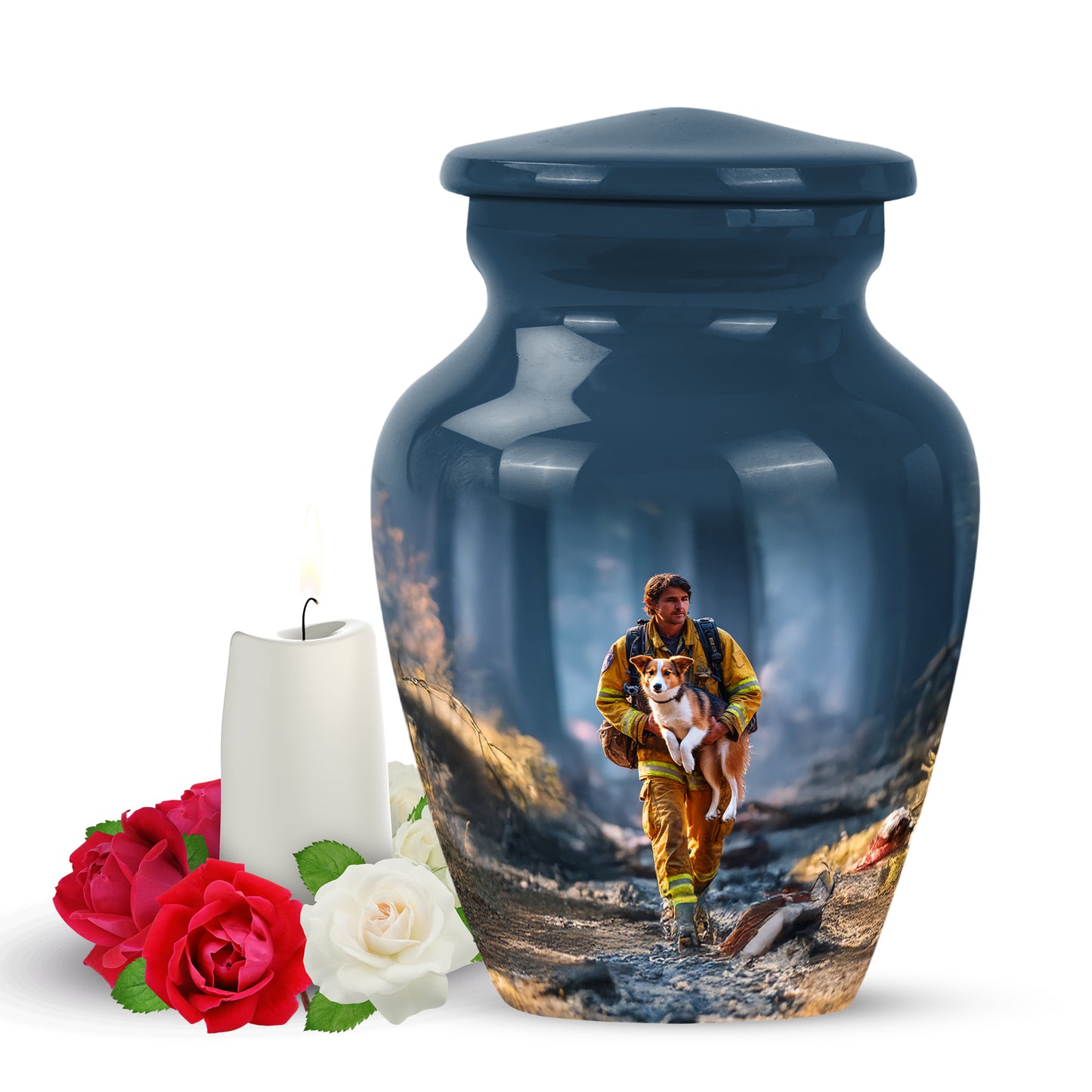 Personalized Firefighter Cremation Urns - Eminent Blue 10-inch, 200 cu in - Yatskia