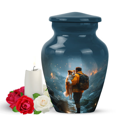 Blue Treasured Firefighter Cremation Urns for Human Ashes - 10-inch, 200 cu in - Yatskia