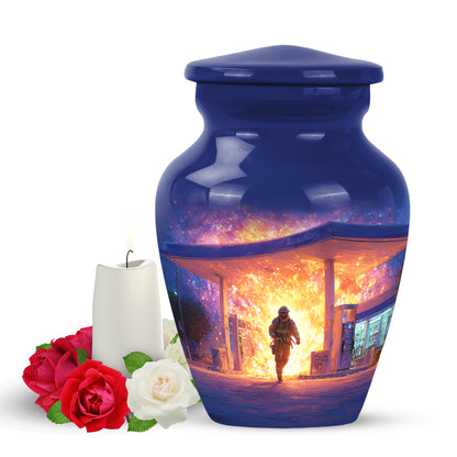 Blessed Firefighter Cremation Urns for Human Ashes - Blue 10-inch - Yatskia