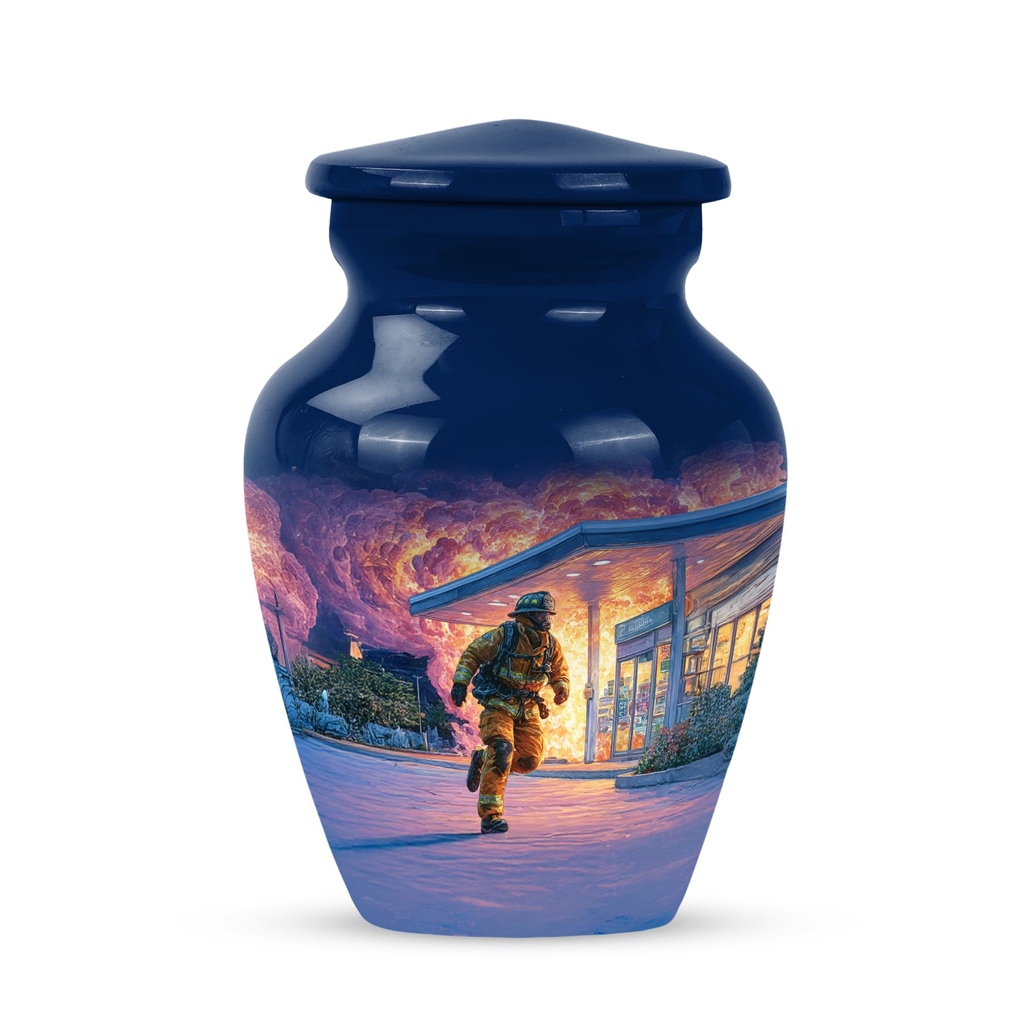 Personalized Firefighter Cremation Urns - Soothing Blue 10-inch, 200 cu in - Yatskia