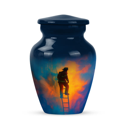 Blue Firefighter Cremation Urns - Enduring Tribute 10-inch, 200 cu in - Yatskia