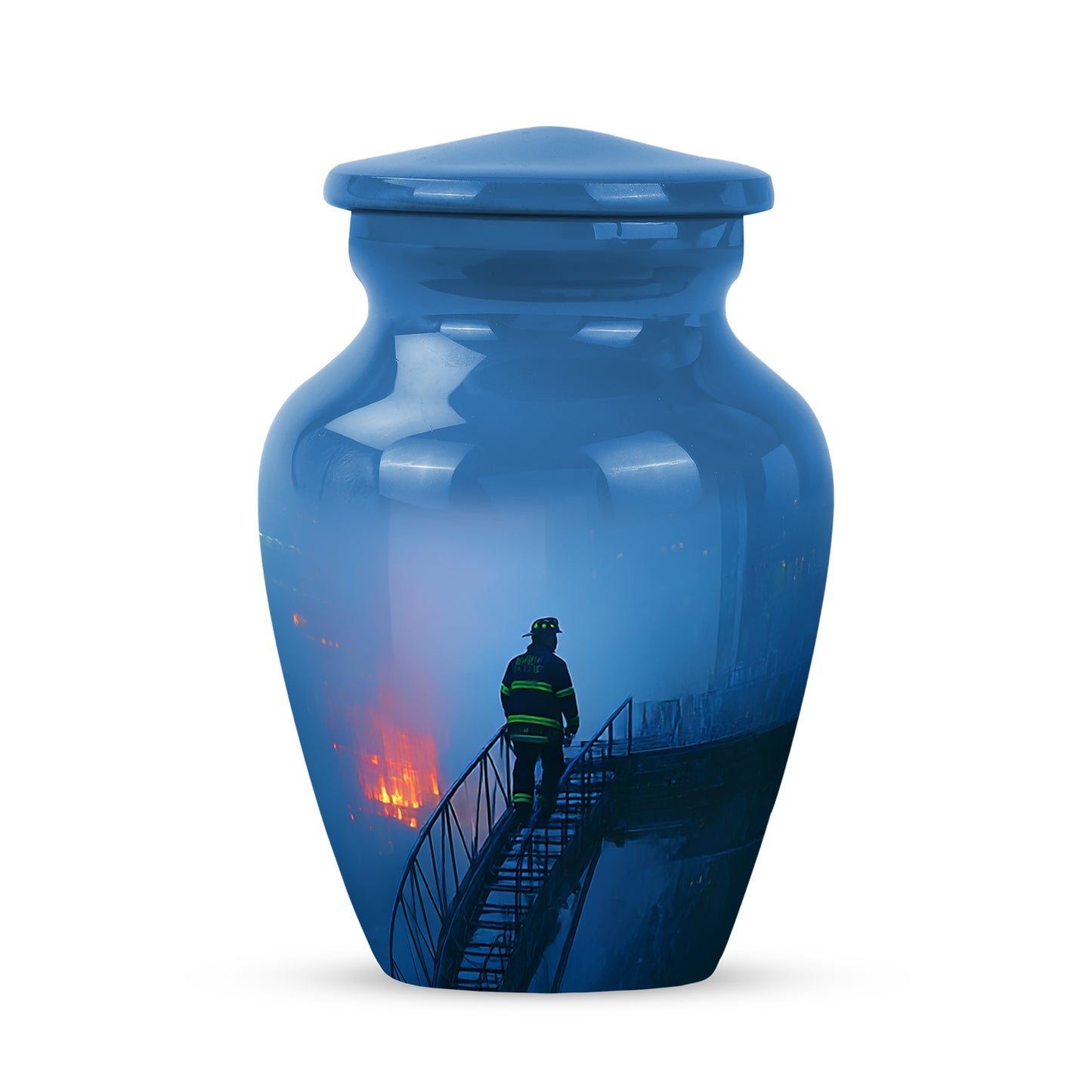 Personalized Firefighter Cremation Urns - Soothing Blue 10-inch, 200 cu in - Yatskia