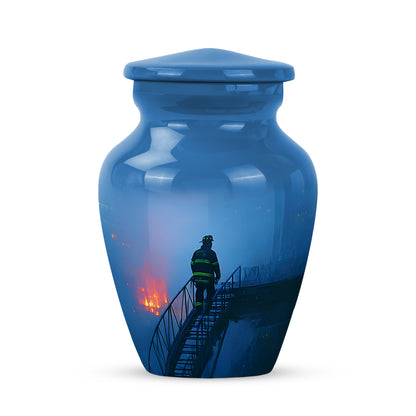 Personalized Firefighter Cremation Urns - Soothing Blue 10-inch, 200 cu in - Yatskia