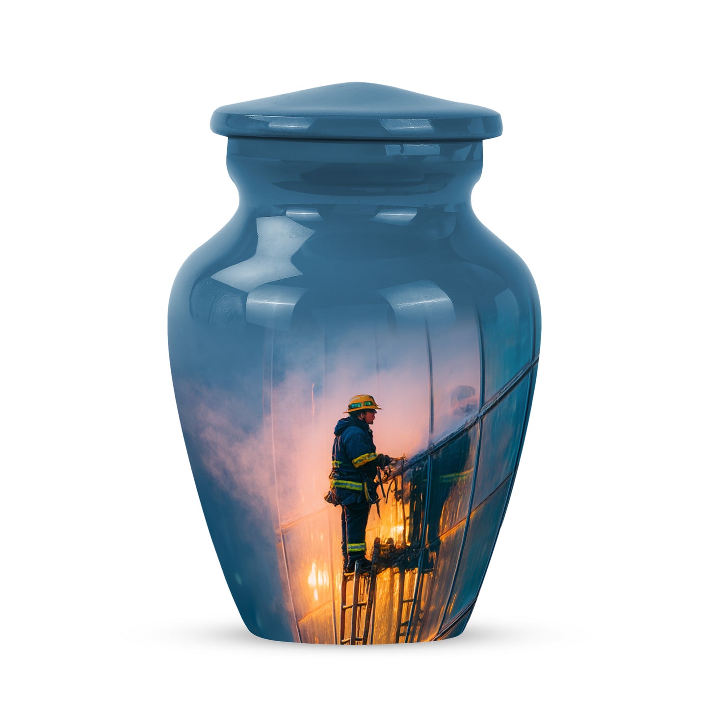 Personalized Blue Revered Firefighter Cremation Urns for Human Ashes - 10-inch, 200 cu in - Yatskia