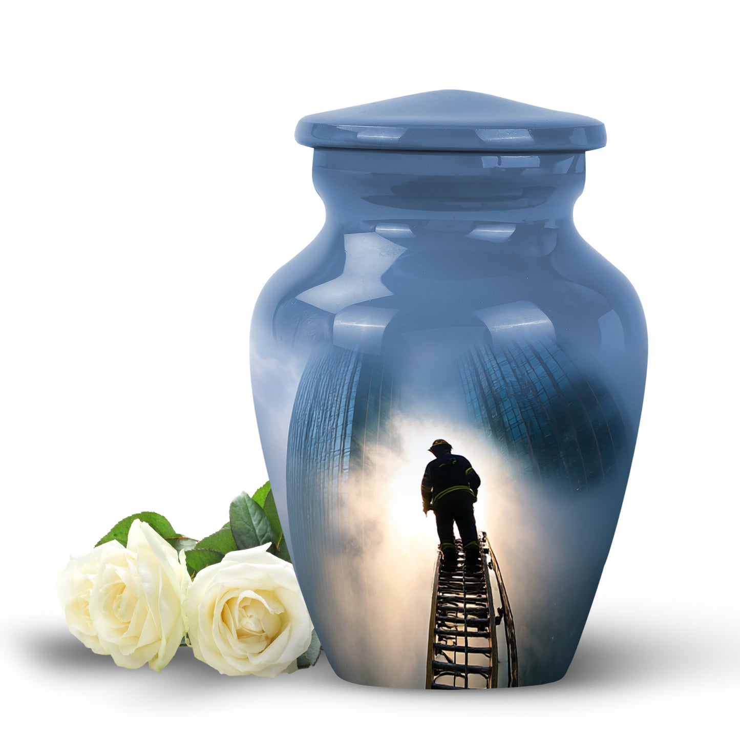 Personalized Firefighter Cremation Urns - Wondrous Blue 10-inch, 200 cu in - Yatskia