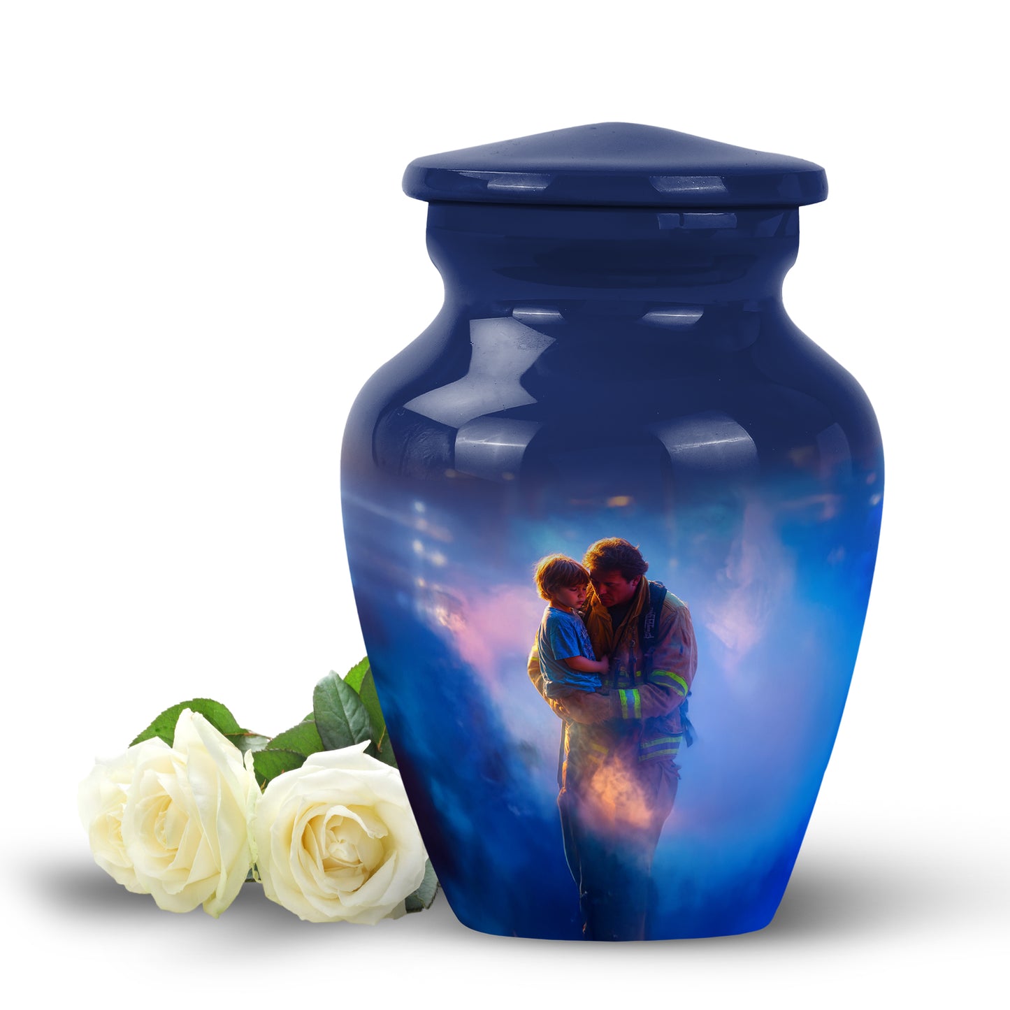 Personalized Blue Heavenly Firefighter Cremation Urns for Human Ashes - 10-inch, 200 cu in - Yatskia