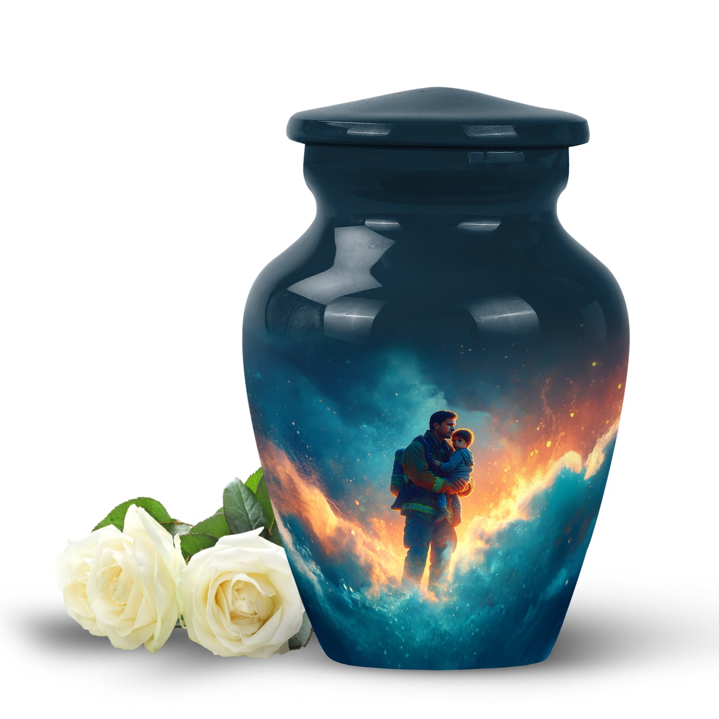 Graceful Blue Firefighter Keepsake Urn for Human Ashes - 10-inch, 200 cu in - Yatskia