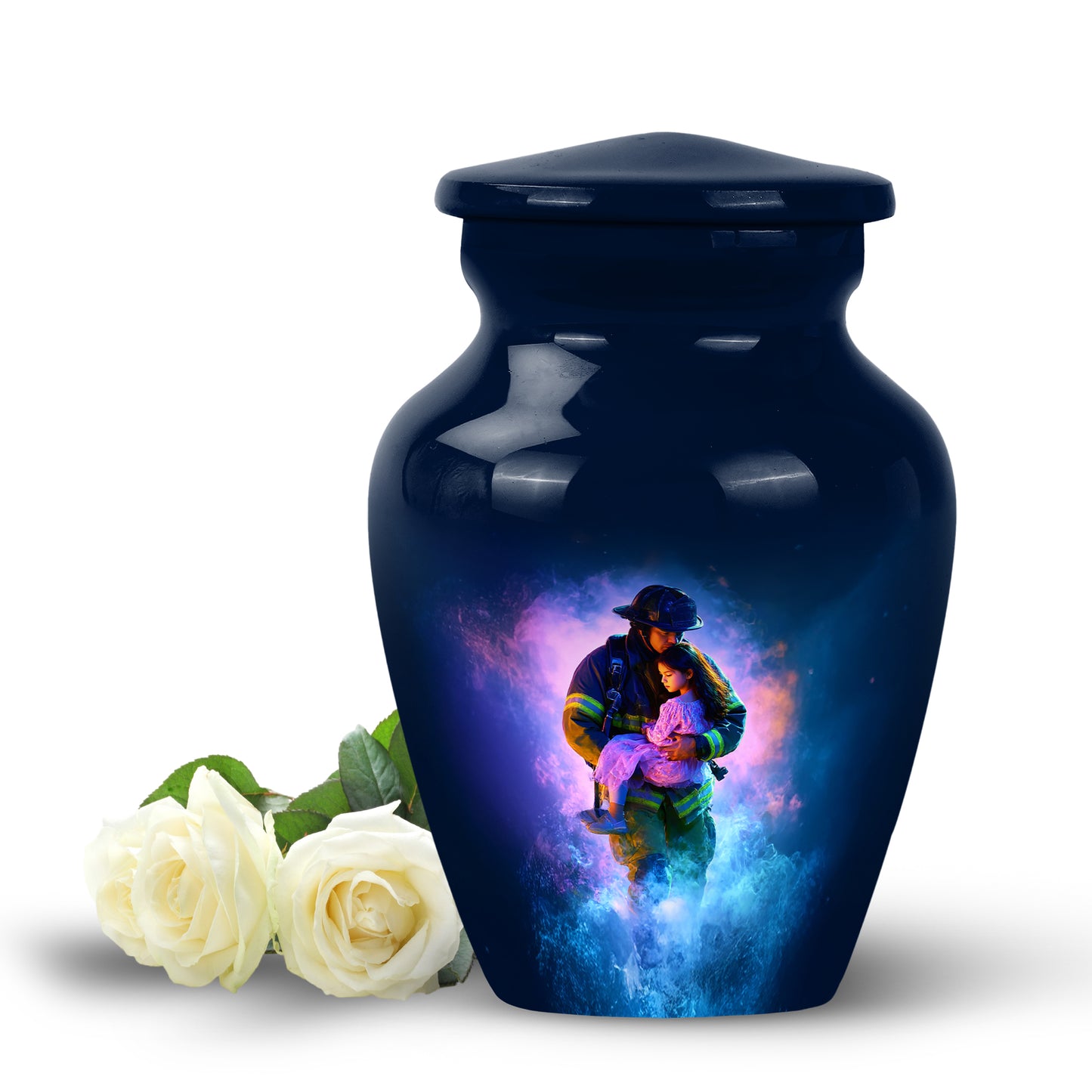 Blue Beloved Firefighter Cremation Urns for Human Ashes - 10-inch, 200 cu in - Yatskia