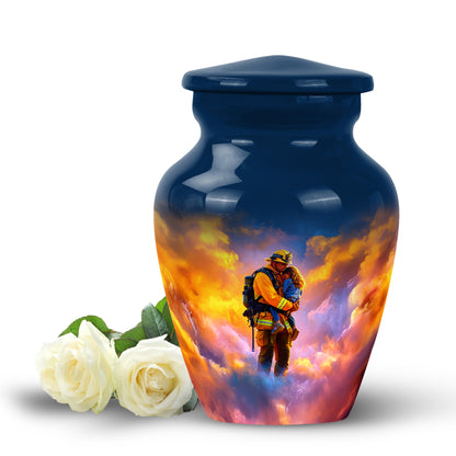 Blue Firefighter Cremation Urns - Opulent Solace 10-inch, 200 cu in - Yatskia
