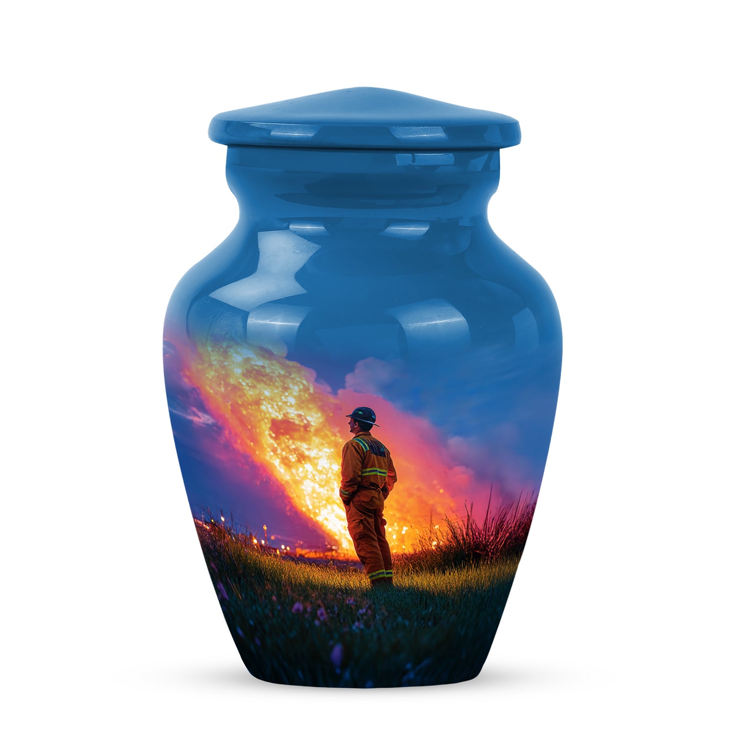 Personalized Blue Firefighter Cremation Urns for Ashes - Peaceful 10-inch - Yatskia