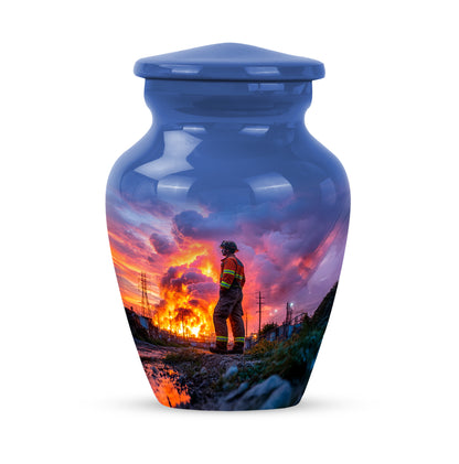 Personalized Refined Firefighter Cremation Urns - Blue 10-inch, 200 cu in - Yatskia