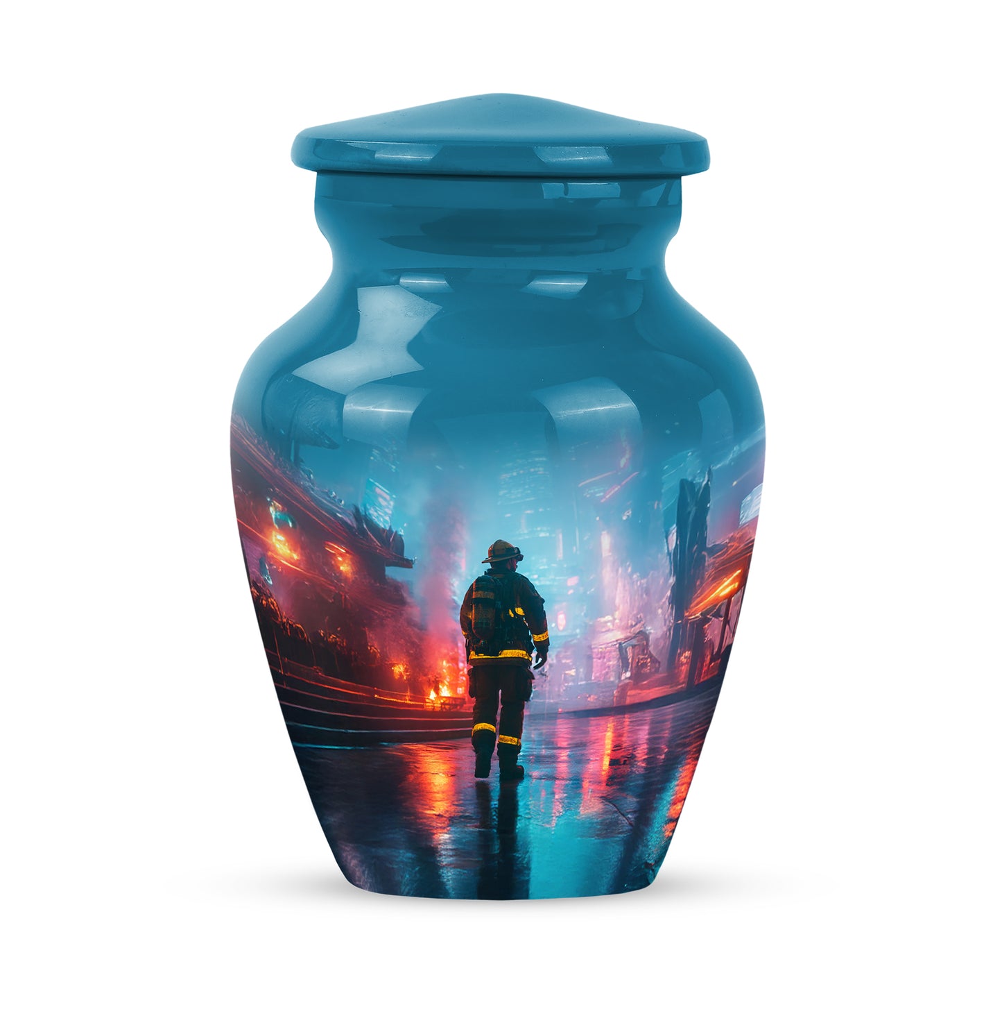 Hallowed Firefighter Cremation Urns for Human Ashes - Blue 10-inch - Yatskia