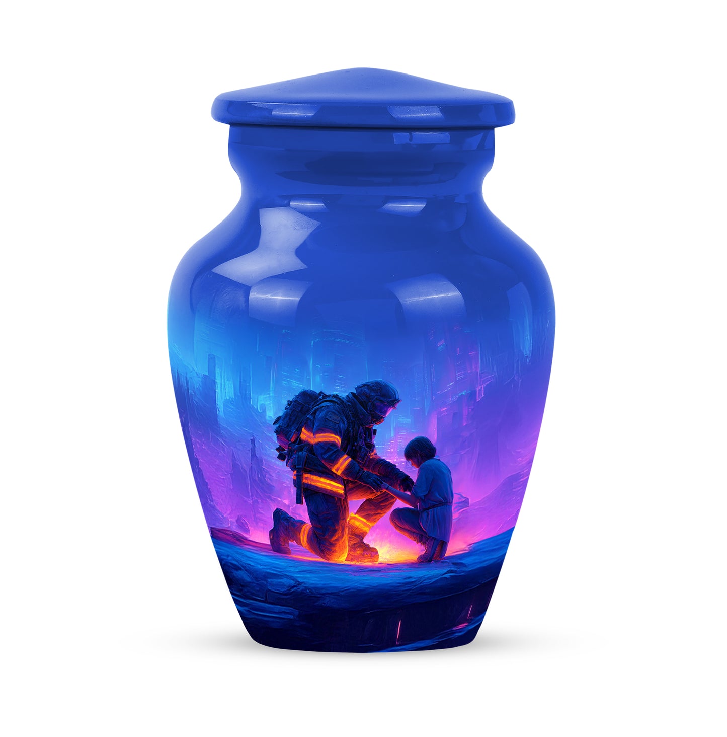 Sublime Firefighter Cremation Urns for Human Ashes - Blue 10-inch - Yatskia