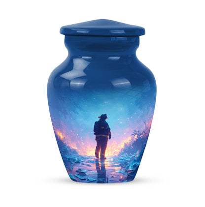 Blue Firefighter Passage Cremation Urns for Human Ashes - 10-inch, 200 cu in - Yatskia