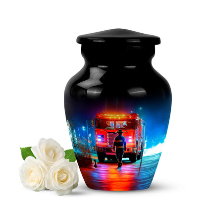 Personalized Refined Firefighter Cremation Urns - Black 10-inch, 200 cu in - Yatskia