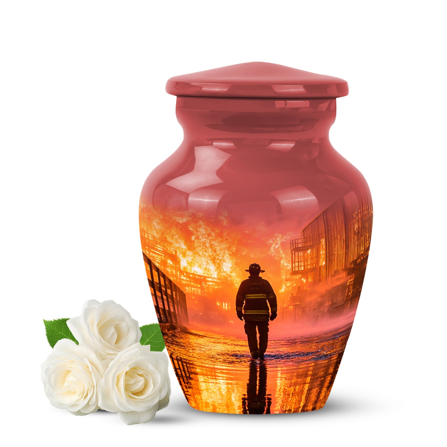 Red Firefighter Promise Cremation Urns for Human Ashes - 10-inch, 200 cu in - Yatskia