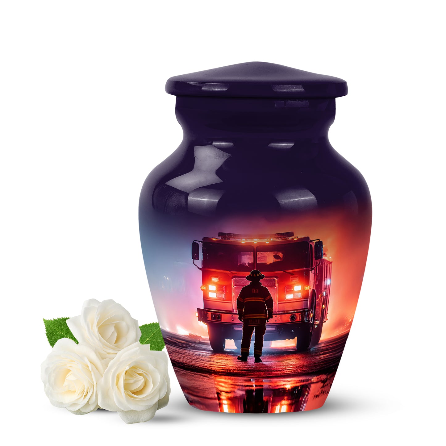 Personalized Purple Firefighter Cremation Urns for Ashes - Transcendent 10-inch - Yatskia
