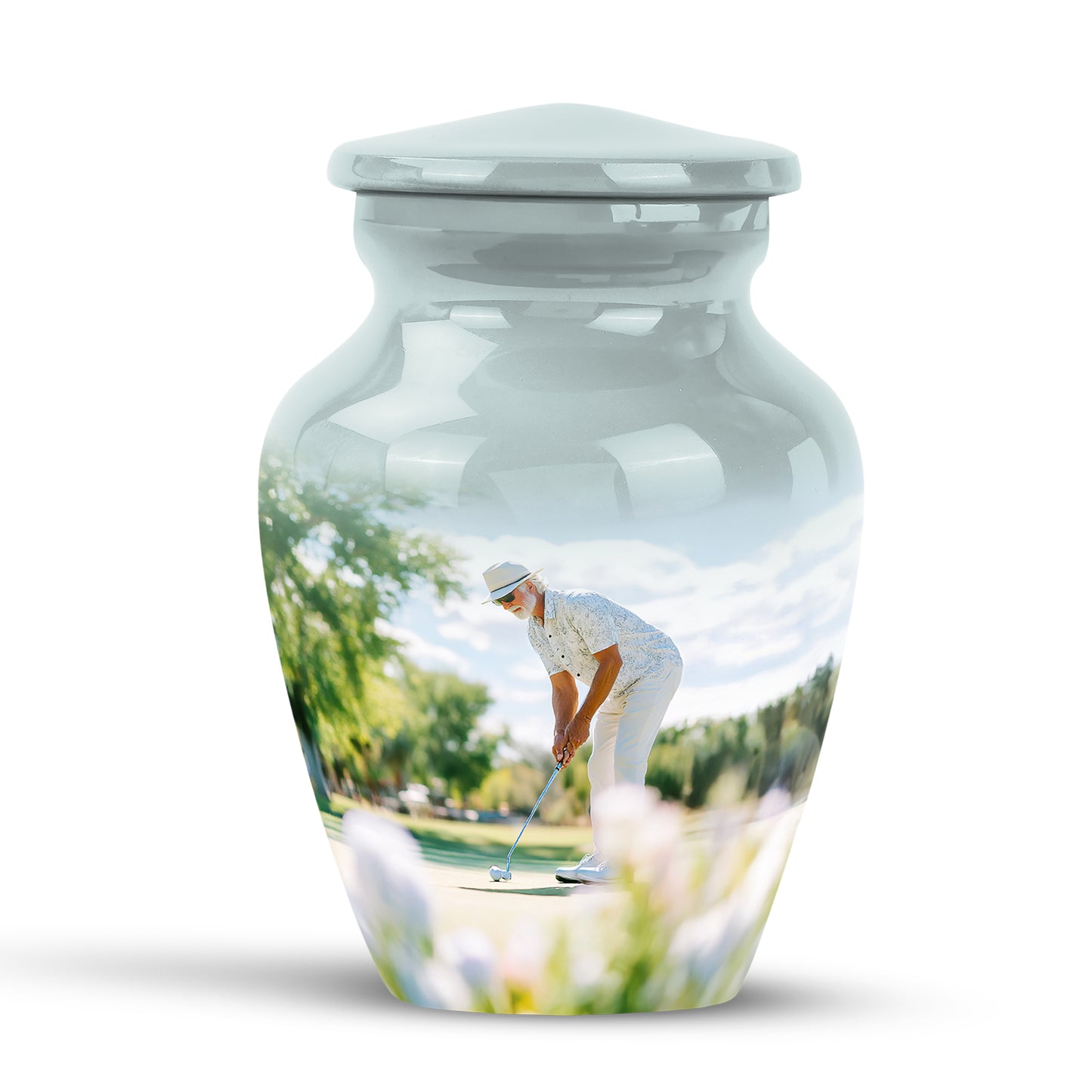 Personalized Silver Golf Cremation Urns for Ashes - Majestic 10-inch - Yatskia