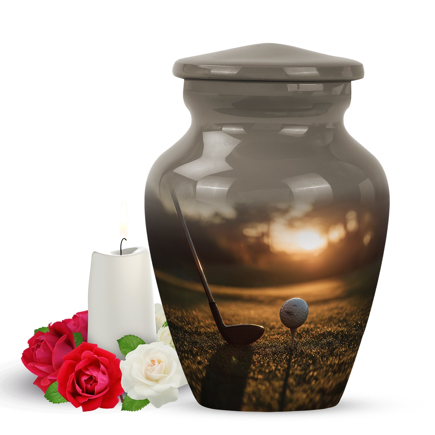 Personalized Gold Golf Cremation Urns for Ashes - Peaceful 10-inch - Yatskia