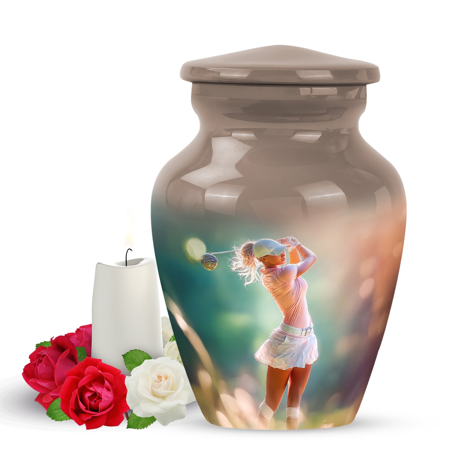 Gold Golf Cremation Urns - Opulent Tribute 10-inch, 200 cu in - Yatskia