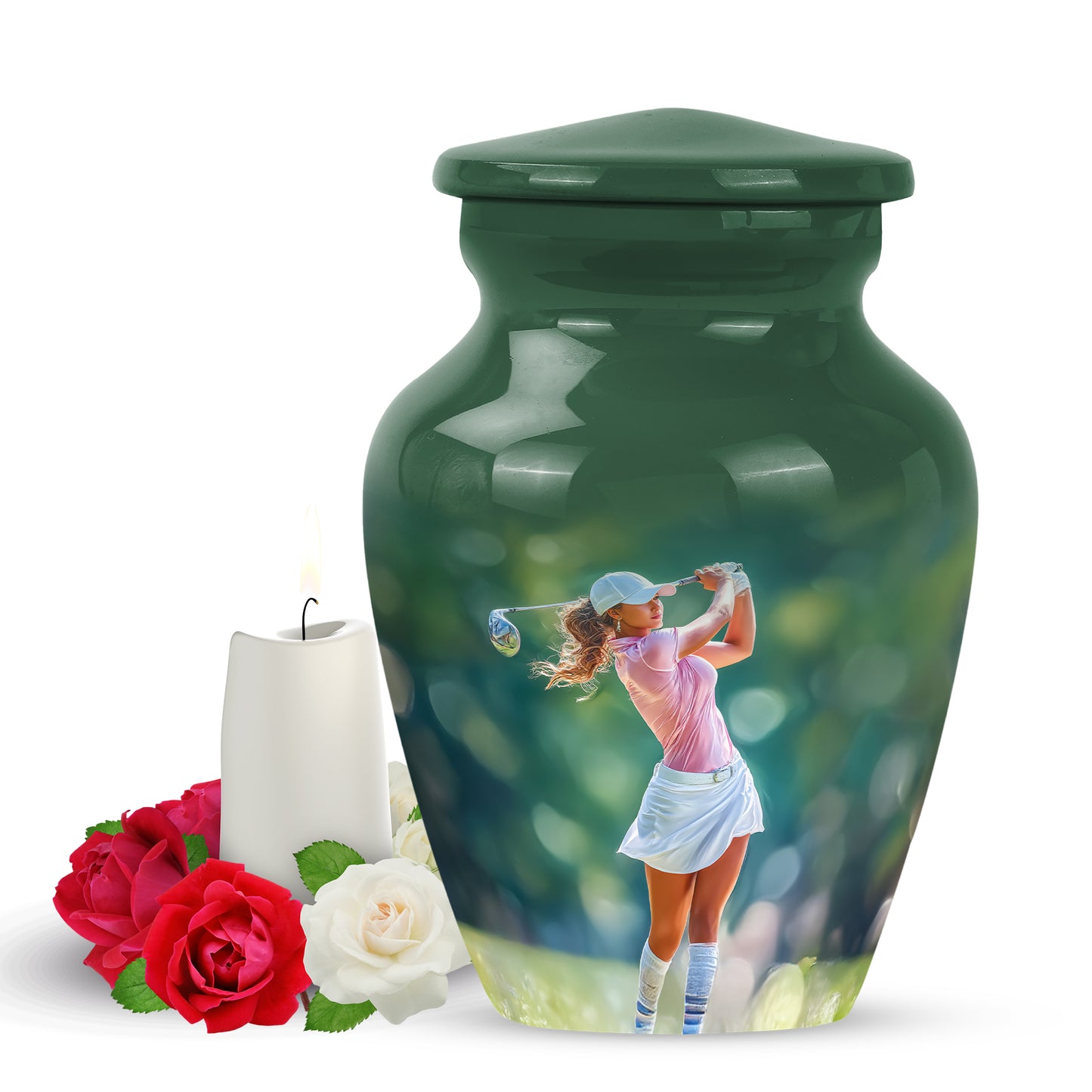 Stunning Green Golf Resting Place Urn for Human Ashes - 10-inch, 200 cu in - Yatskia