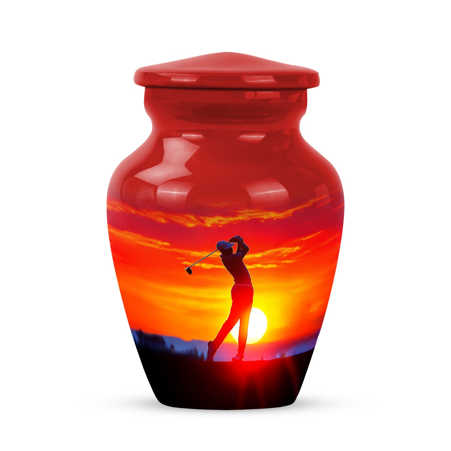 Red Golf Keepsake Cremation Urns for Human Ashes - 10-inch, 200 cu in - Yatskia