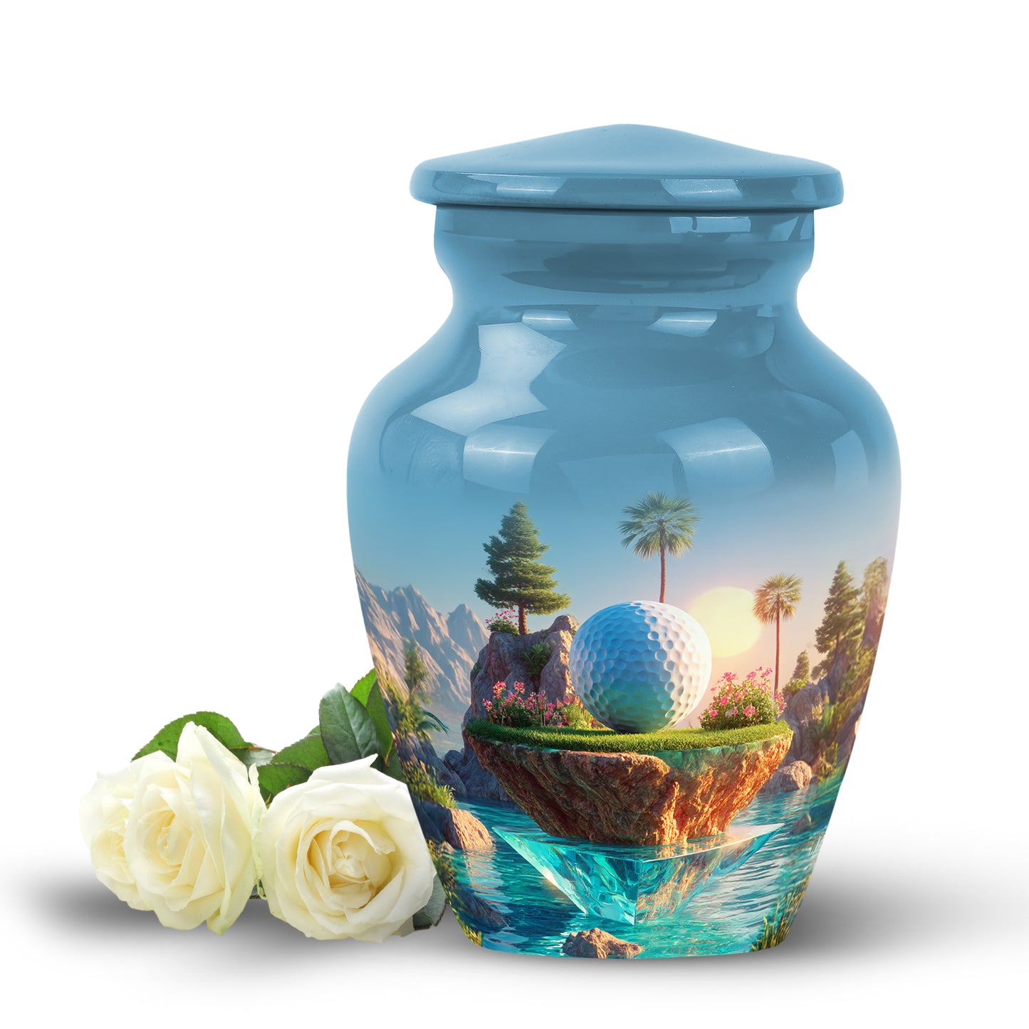 Personalized Golf Cremation Urns - Pristine Blue 10-inch, 200 cu in - Yatskia