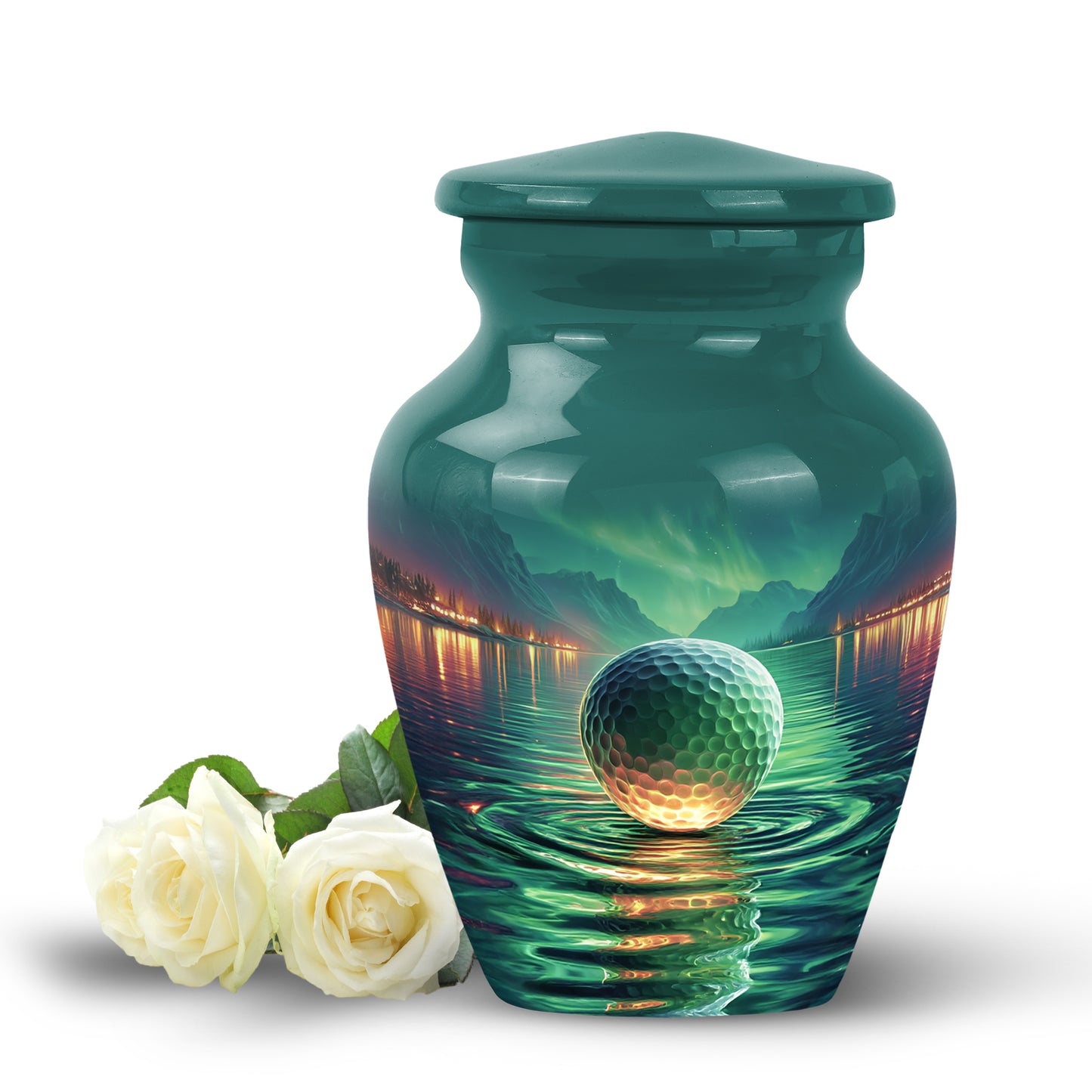 Teal Serene Golf Memorial Urn for Ashes - 10-inch, 200 cu in - Yatskia