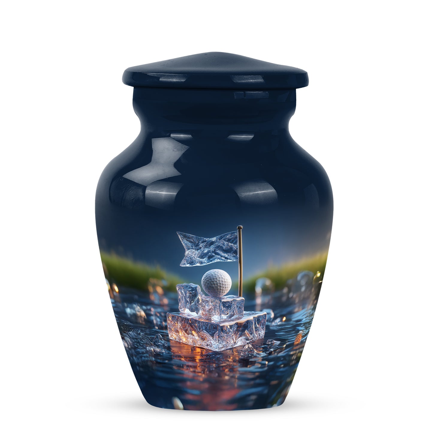 Inspiring Blue Golf Haven Urn for Human Ashes - 10-inch, 200 cu in - Yatskia