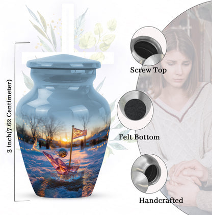 Twilight Blue Golf Cremation Urn close-up of engraving and surface detail - elegant classic golf relief with fine detailing - mini keepsake memorial for portion of cremation ashes