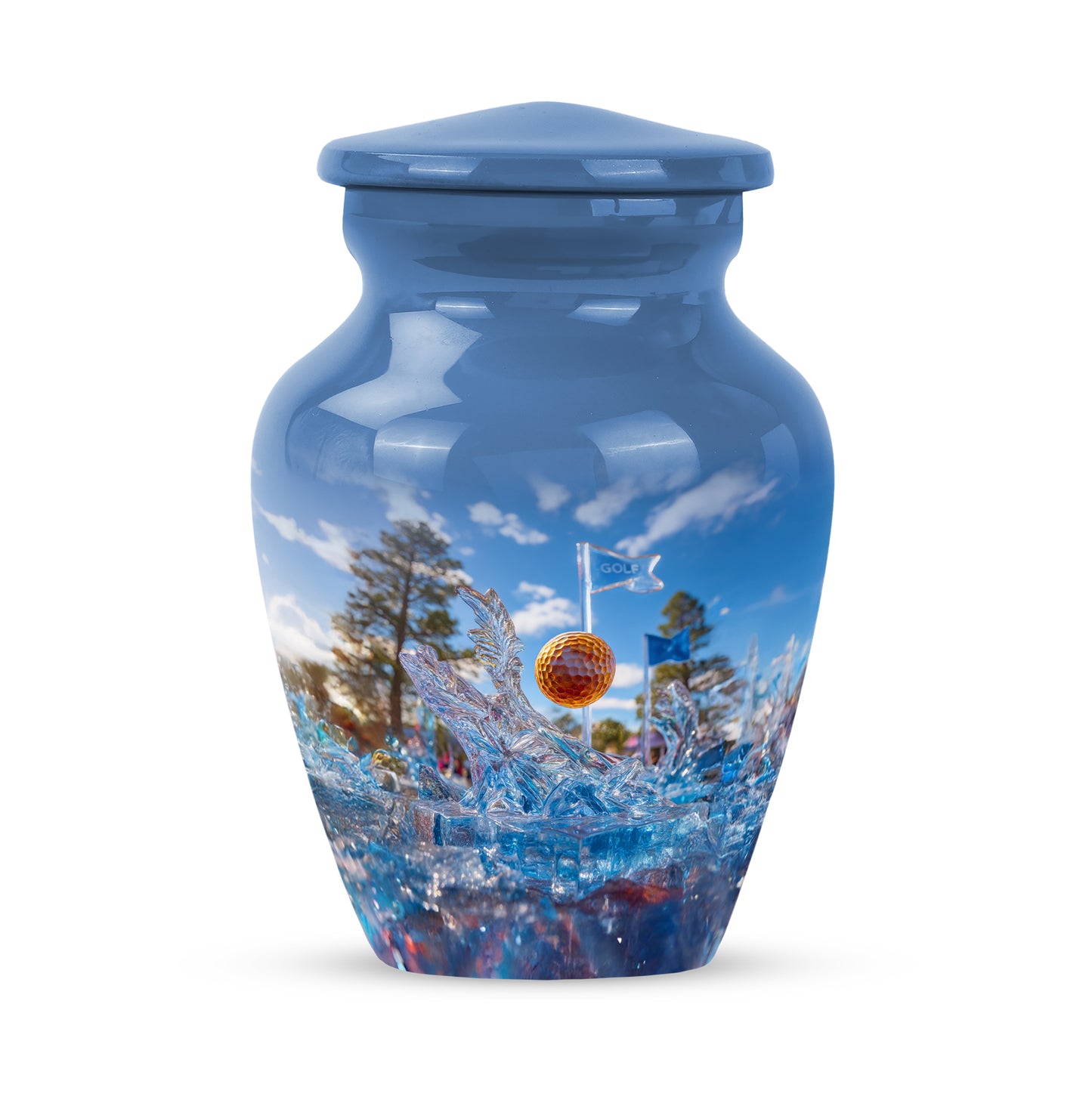 Luminous Blue Golf Comfort Urn for Human Ashes - 10-inch, 200 cu in - Yatskia