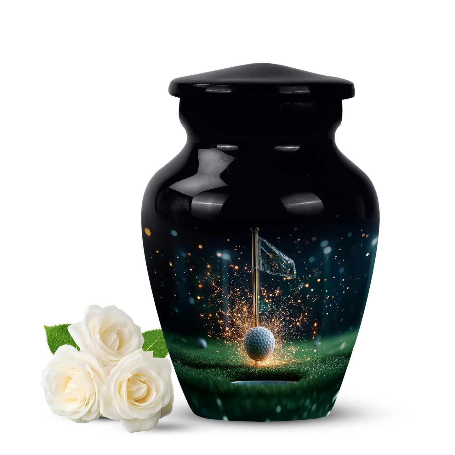 Everlasting Black Golf Sentinel Urn for Human Ashes - 10-inch, 200 cu in - Yatskia