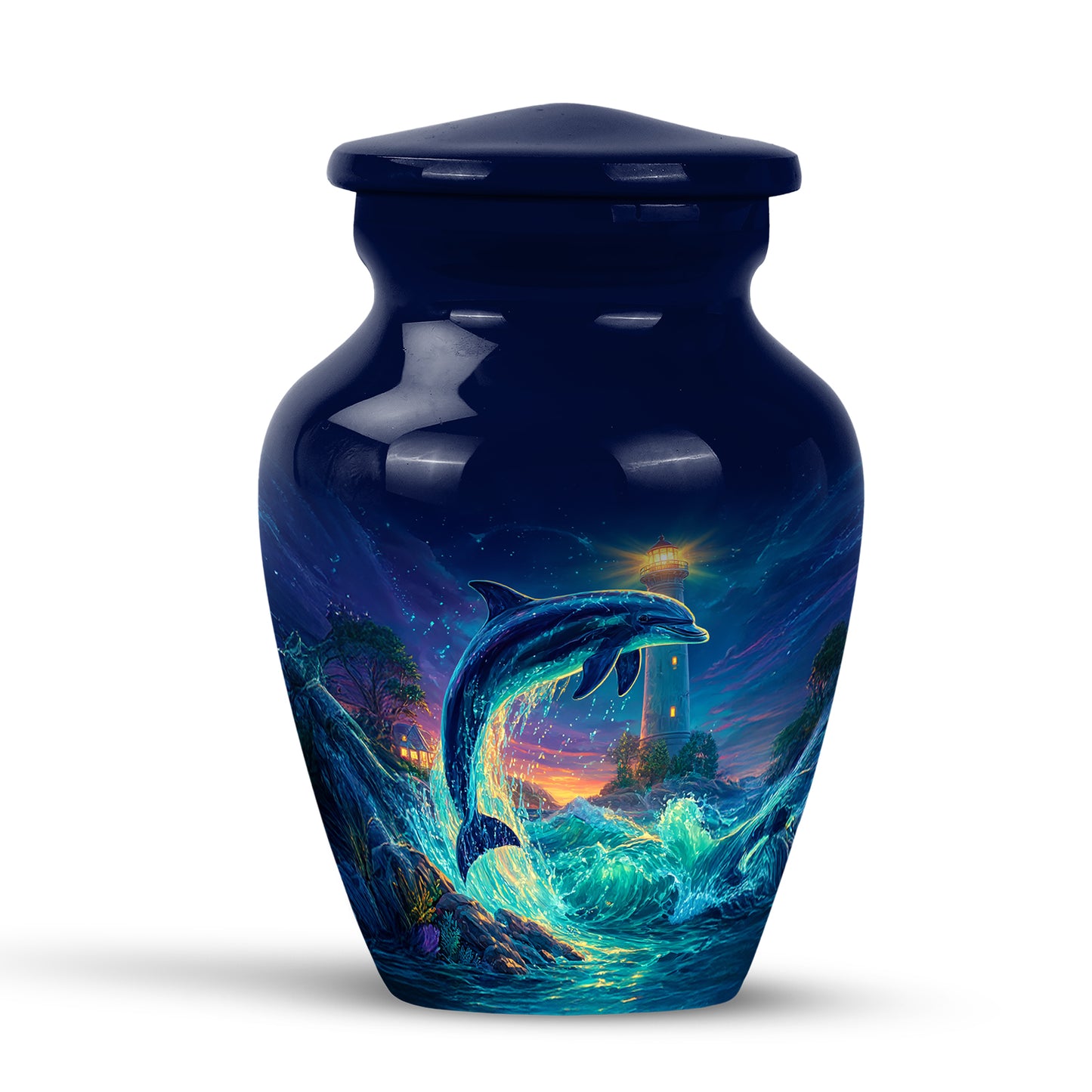 Blue Dolphin Embrace Cremation Urns for Human Ashes - 10-inch, 200 cu in - Yatskia