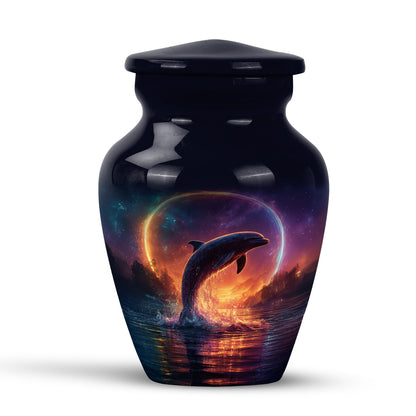 Personalized Blue Revered Dolphin Cremation Urns for Human Ashes - 10-inch, 200 cu in - Yatskia
