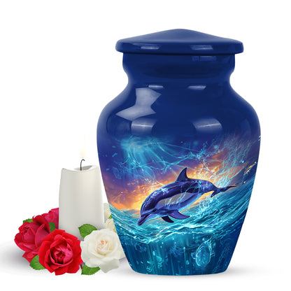 Blue Venerable Dolphin Cremation Urns for Human Ashes - 10-inch, 200 cu in - Yatskia