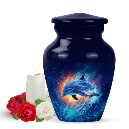 Ethereal Dolphin Memorial Cremation Urns - Blue 10-inch, 200 cu in - Yatskia