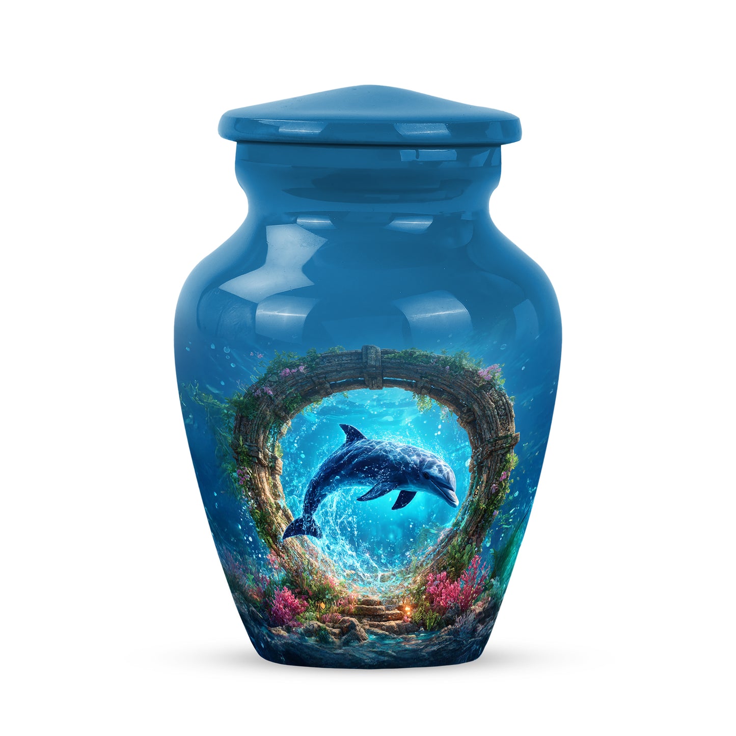 Blue Dolphin Cremation Urns - Honored Journey 10-inch, 200 cu in - Yatskia