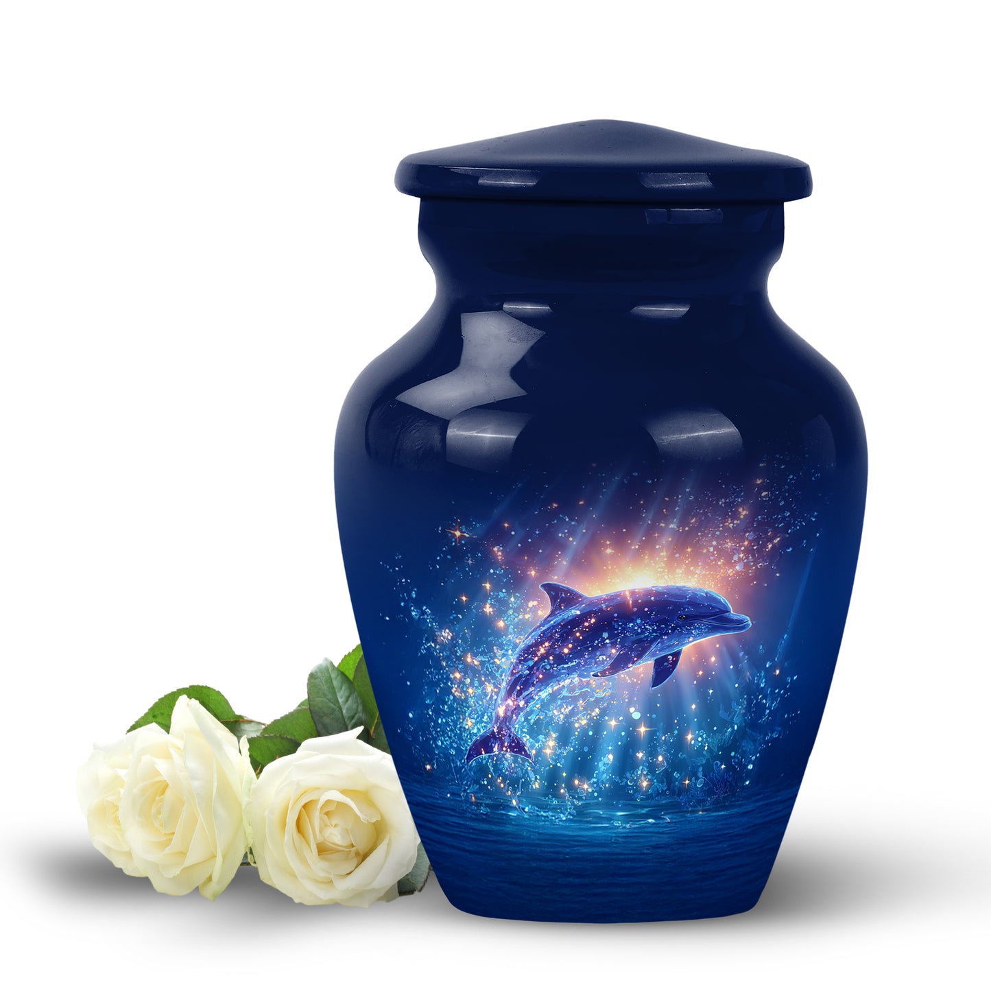 Blue Comforting Dolphin Memorial Urn for Ashes - 10-inch, 200 cu in - Yatskia