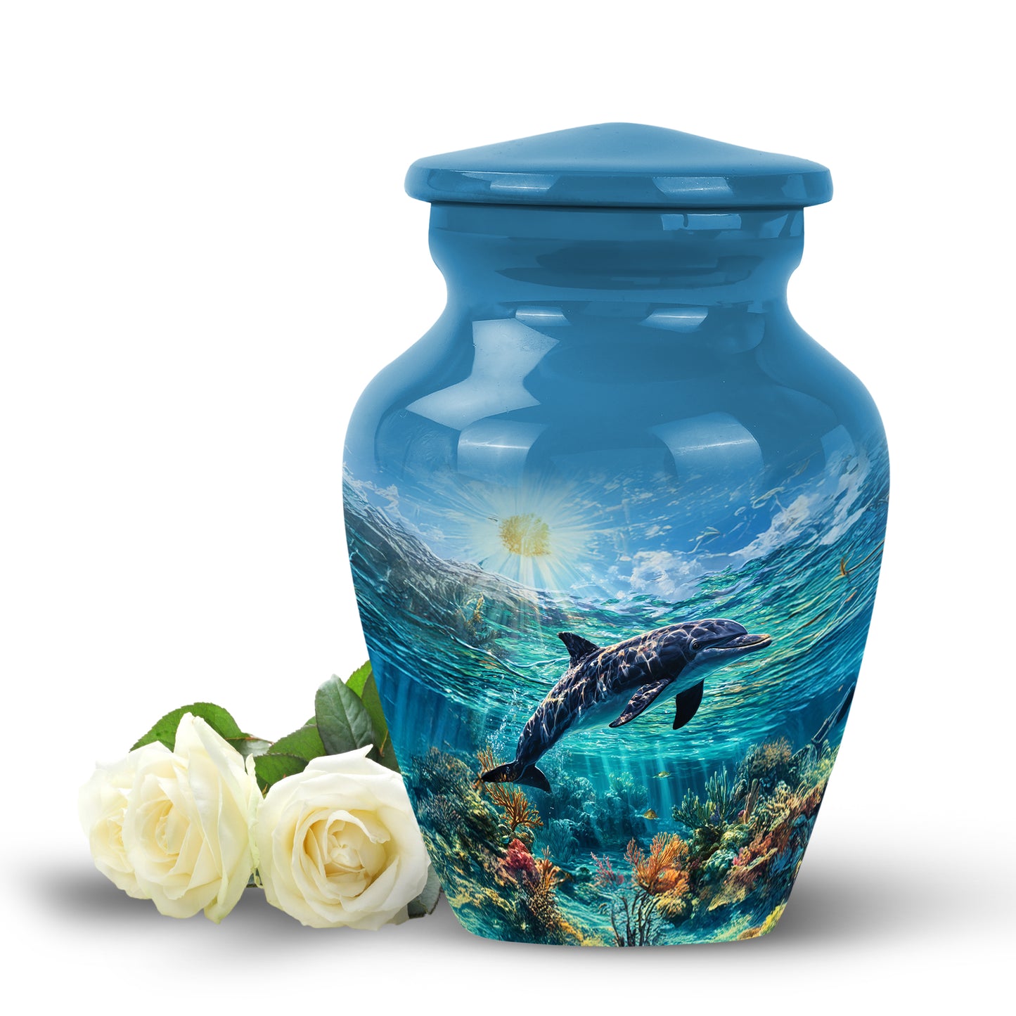 Blue Dolphin Cremation Urns - Honored Beacon 10-inch, 200 cu in - Yatskia