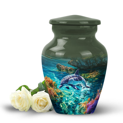Green Dolphin Benediction Cremation Urns for Human Ashes - 10-inch, 200 cu in - Yatskia