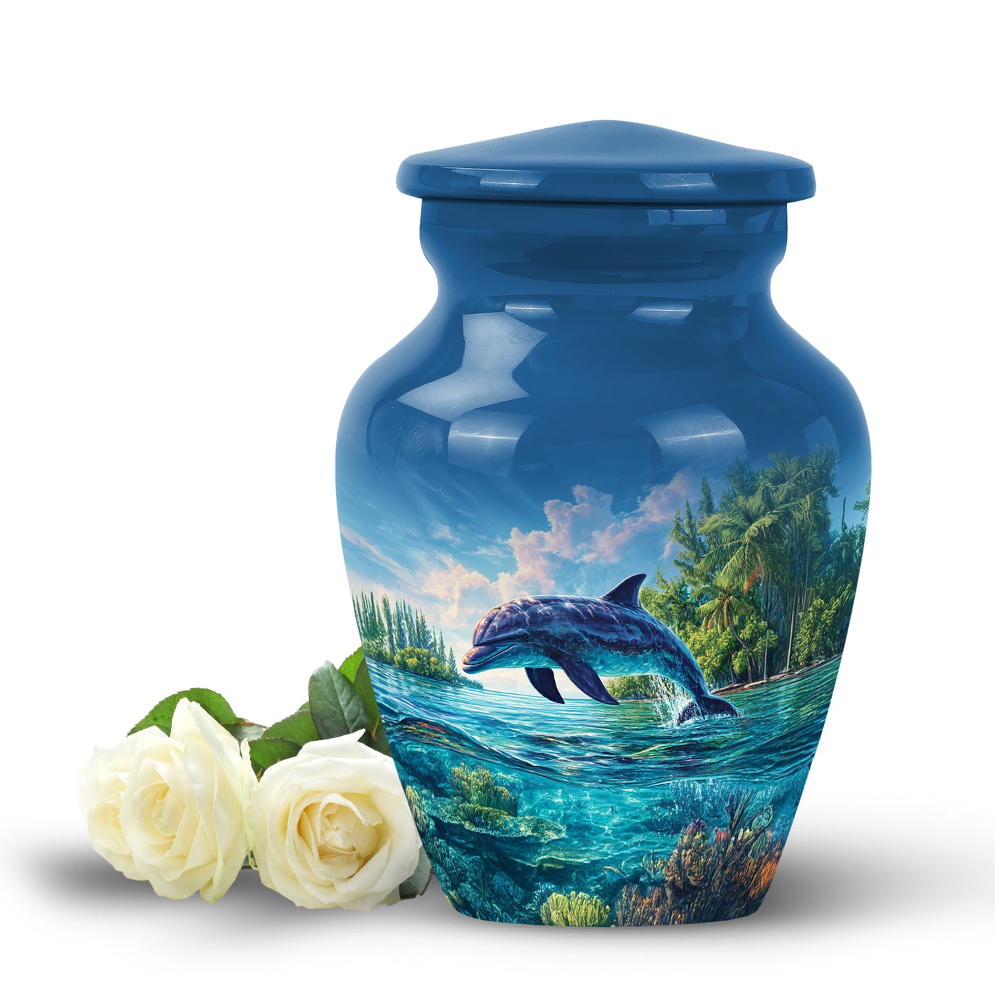 Blessed Dolphin Cremation Urns for Human Ashes - Blue 10-inch - Yatskia