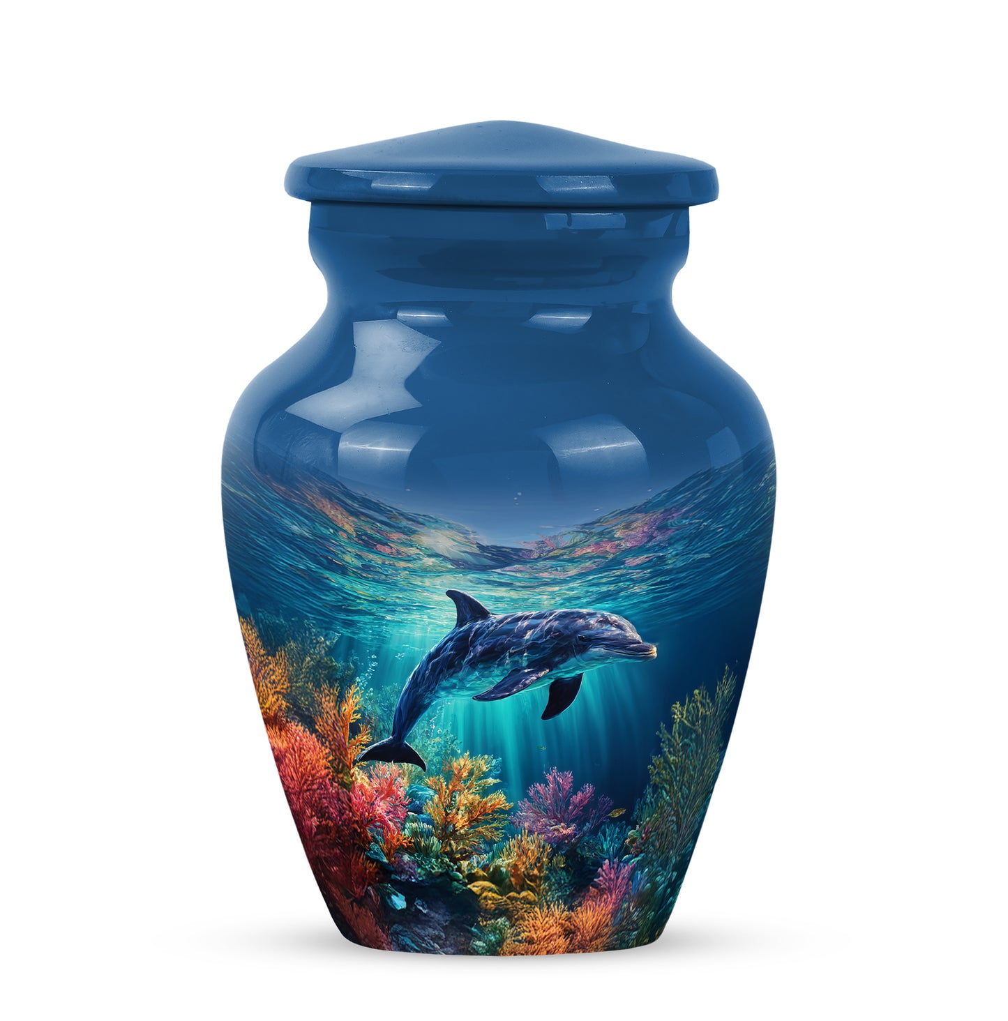 Blue Serene Dolphin Memorial Urn for Ashes - 10-inch, 200 cu in - Yatskia