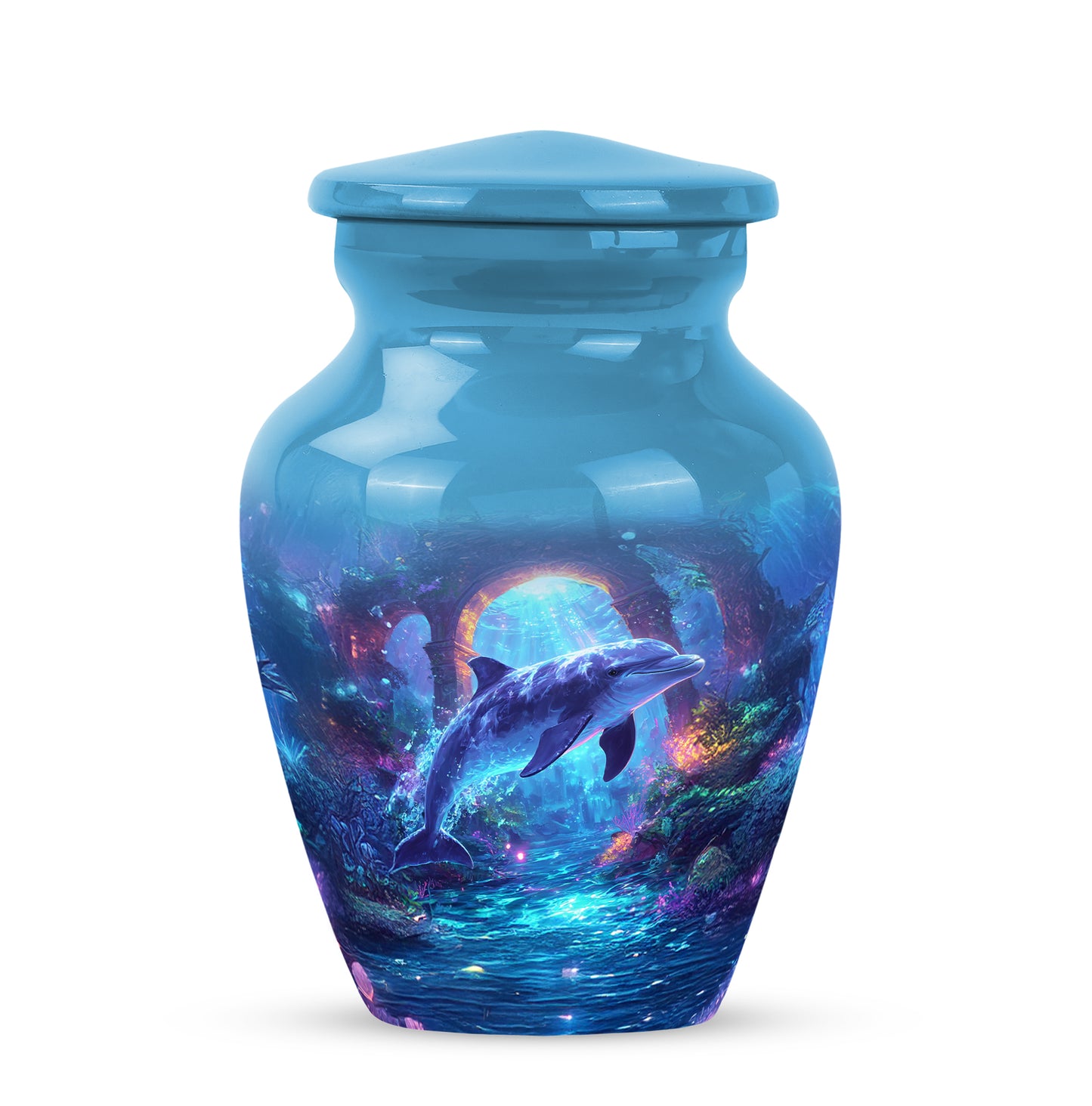 Radiant Dolphin Memorial Cremation Urns - Blue 10-inch, 200 cu in - Yatskia