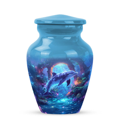 Radiant Dolphin Memorial Cremation Urns - Blue 10-inch, 200 cu in - Yatskia