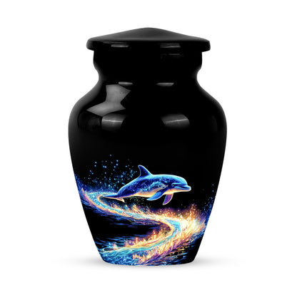 Personalized Magnificent Dolphin Cremation Urns - Black 10-inch, 200 cu in - Yatskia